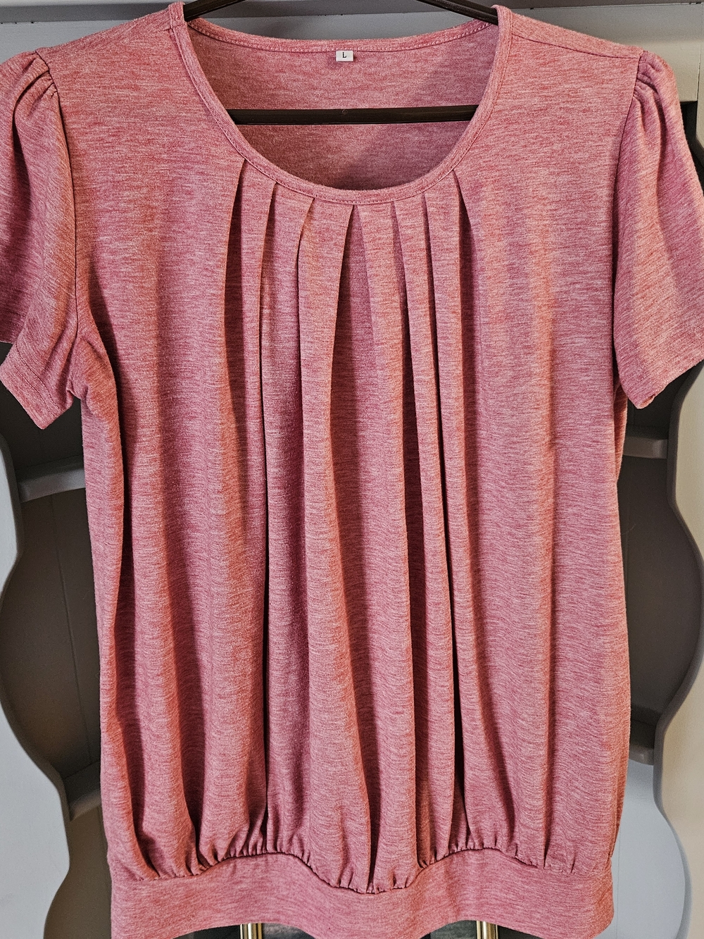 Pleated Short-Sleeve Tee in Heather Pink